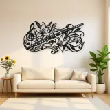Flute Botanical Line Metal Wall Art | Music Room Wall Decor