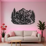 Bear Mountain Scene Metal Wall Art | Wildlife Silhouette Decor