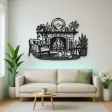 Modern Fireplace Scene Metal Wall Art | Cozy Home Metal Decor