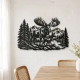 Moose Pine Forest Metal Wall Art | Wildlife Silhouette Decor - lifestyle view 4