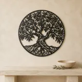 Olive Tree Circle Metal Wall Art | Botanical Metal Wall Decor - lifestyle view 3