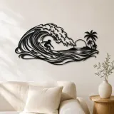 Arte mural de metal Surfer on the Curl | Decoración costera y náutica