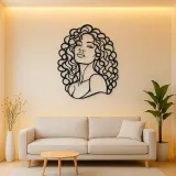 Curly Hair Portrait Metal Wall Art | Minimalist Woman Line Art