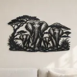 Familia de Elefantes Caminando Cartel de Metal | Decoración Silueta de Vida Silvestre
