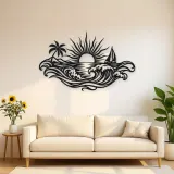 Rising Sun over Waves Metal Wall Art | Celestial Boho Wall Decor