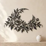 Floral Moon Arc Metal Wall Art | Botanical Metal Wall Decor - lifestyle view 3