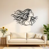 Windblown Hair Face Metal Wall Art | Minimalist Woman Line Art