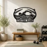 Personalized Freestyle Swimmer Metal Wall Art with Pool Lanes - lifestyle view 4