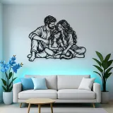 Family with Cat Metal Wall Art | Pet Lover Silhouette Decor