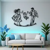 Parents Child Swing Metal Wall Art | Family Silhouette Decor