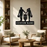 Personalized Helmet Holding Motorcycle Couple Metal Wall Art - lifestyle view 4