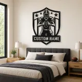 Personalized Football Player Stars and Stripes Shield Metal Wall Art - lifestyle view 2