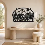 Personalized Bear Cabin Metal Wall Art with Mountain Scene - lifestyle view 3