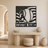 Personalized Softball Player and American Flag Metal Wall Art - lifestyle view 3