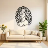 Curly Hair Portrait Metal Wall Art | Minimalist Woman Line Art