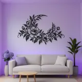 Floral Moon Arc Metal Wall Art | Botanical Metal Wall Decor