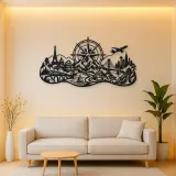 Compass Mountain Flow Metal Wall Art | Nature Silhouette Decor
