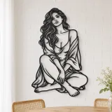 Folded Legs Muse Metal Wall Art | Minimalist Woman Line Art - lifestyle view 4