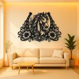 Horse Shoe Floral Metal Wall Art | Equestrian Wall Decor