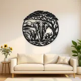 Elephant Tree Circle Metal Wall Art | Wildlife Silhouette Decor