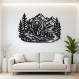 Bear Mountain Scene Metal Wall Art | Wildlife Silhouette Decor