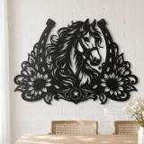 Horse Shoe Floral Metal Wall Art | Equestrian Wall Decor - lifestyle view 4