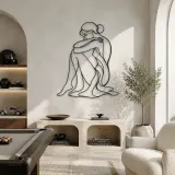 Seated Knee Embrace Metal Wall Art | Feminine Figure Wall Decor - lifestyle view 4