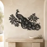 Peacock Feather Flow Metal Wall Art | Wildlife Silhouette Decor - lifestyle view 3
