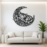Sleeping Cat Crescent Metal Wall Art | Pet Lover Silhouette Decor