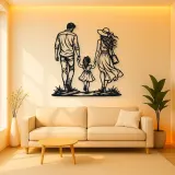 Family of Three Walk Metal Wall Art | Family Silhouette Decor