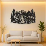 Forest Waterfall Metal Wall Art | Nature Silhouette Decor