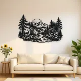 River through the Forest Metal Wall Art | Nature Silhouette Decor