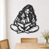 Parent Child Reading Metal Wall Art | Family Silhouette Decor - lifestyle view 4
