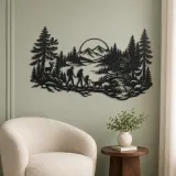 Woodland Family Walk Metal Wall Art | Family Silhouette Decor - lifestyle view 2
