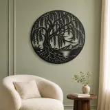 Willow Tree Moon Metal Wall Art | Botanical Metal Wall Decor - lifestyle view 2