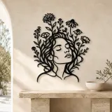 Wildflower Face Metal Wall Art | Minimalist Woman Line Art - lifestyle view 3