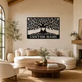 Décoration murale en métal personnalisée Arbre feuillu avec cœur