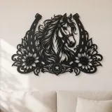 Pferde-Hufeisen-Blüten Metall-Wandkunst | Reiterliche Wanddekoration