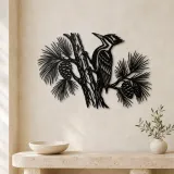 Woodpecker Pine Metal Wall Art | Wildlife Silhouette Decor - lifestyle view 3