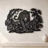 Leopard Jungle Metal Wall Art | Wildlife Silhouette Decor - lifestyle view 3