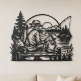 Großvater Enkel Angeln Metall Wandkunst | Familien Silhouette Dekor