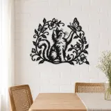 Cat and Butterfly Vine Metal Wall Art | Pet Lover Silhouette Decor - lifestyle view 4