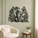 Cat and Butterfly Vine Metal Wall Art | Pet Lover Silhouette Decor - lifestyle view 2