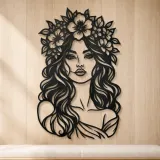 Floral Crown Muse Metal Wall Art | Minimalist Woman Line Art - lifestyle view 5