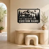 Personalized Camper Trailer Metal Wall Art with Mountain Camp - lifestyle view 3