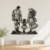Family of Three Walk Metal Wall Art | Family Silhouette Decor - lifestyle view 4