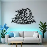 Horse and Moon Arc Metal Wall Art | Equestrian Wall Decor