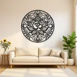 Om Lotus Circle Metal Wall Art | Botanical Metal Wall Decor