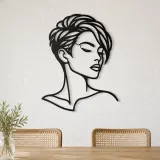 Short Hair Modern Face Metal Wall Art | Minimalist Woman Line Art - lifestyle view 4