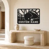 Personalized Football Helmet Metal Wall Art with Goalposts - lifestyle view 3